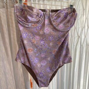Acacia Swimwear Floral One Piece Purple Pink Strapless underwire Bodysuit bikini